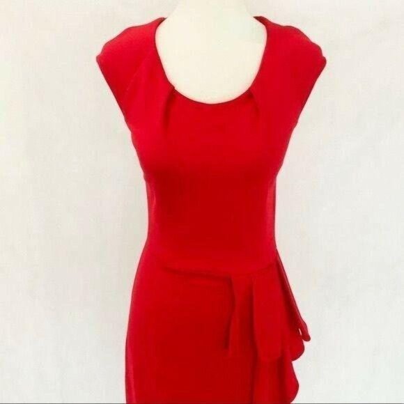 Calvin Klein Sleeveless Red Knit Side Peplum Dress - Picture 2 of 10